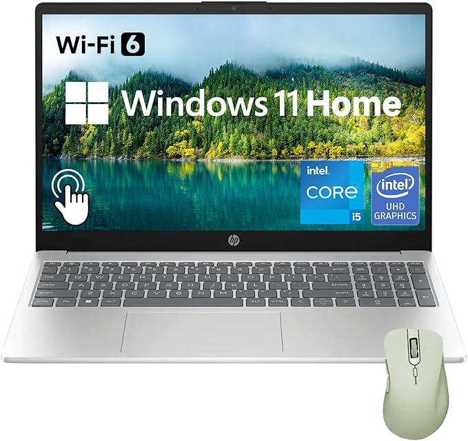 HP (Upgraded) 15.6" HD Touchscreen Laptop, Intel Core i5-1235U, 32GB RAM, 1TB PCIe SSD, Webcam, HDMI, Numeric Keypad, Wi-Fi 6, Windows 11 Home, Silver, Bundle with Thunderobot ML101 Wireless Mouse