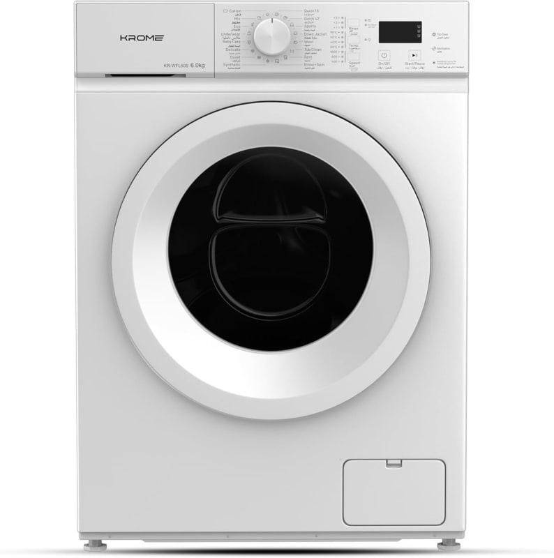 KROME 6Kg 1000 RPM Front Load Washing Machine, LED Display with Universal Motor, 5 Star Energy Efficient, 16 Wash Programs, Temperature Setting,Fully Automatic,5 Year Motor Warranty White - KR-WFL60S