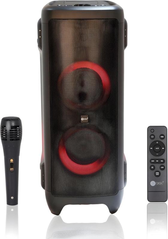 AFRA Party Speaker, 300 Watts, 24kg, Black, 15A Battery, Integrated FM Radio, Karaoke Mic, AF-300PSBK, 2 Years Warranty
