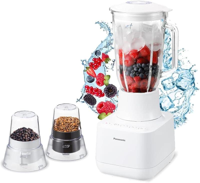 Panasonic Blender 700Watts Ice Crushing Smoothie Maker, 2Litre Glass Jug, 2 Dry Mills, Durable Sawtooth Blades, White, MX-MG5321WTZ