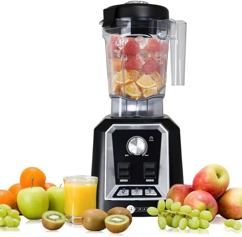 AFRA Professional Blender, 1600W High-speed Copper motor (9540), Food grade 6 PCS SUS blades, 2L Unbreakable Jar, Dry Grinding + Wet Grinding, Overloaded Protection, AF-162PBBK, 2 Year Warranty