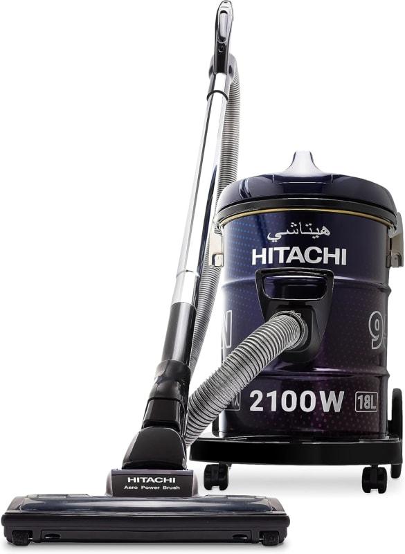 HITACHI Drum Vacuum Cleaner 2100 Watts, 18L Tank Dust Capacity, Aero Power Brush to Clean Efficiently, Metal Pipe, Dusting Brush & Crevice Nozzle, Washable Filter, Best for Home & Office, CV955NBLGCM