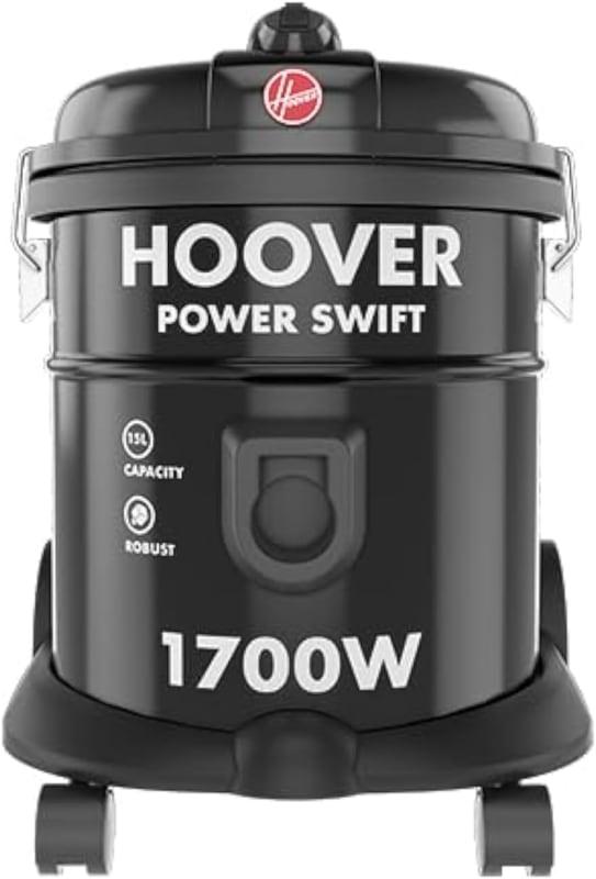 Hoover Power Swift Compact Drum Vacuum Cleaner 15 Litre Capacity, 1700W with Blower Function For Home & Office Use, Black, 3 Year Motor Warranty - HT85-T0-ME