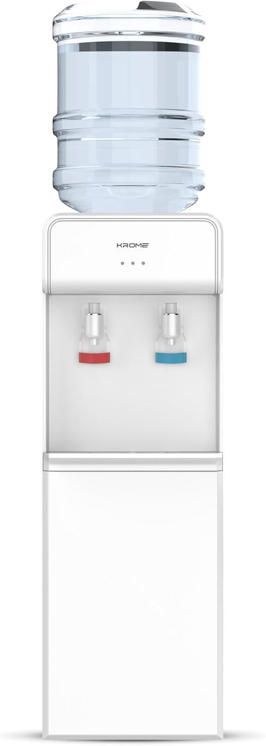 KROME Top Loading Water Dispenser, Hot and Cold Water 2 taps, Floor Standing, Made with SUS 304 Tank and Food-grade Silicone Gel Tube, White - KR-WDTL 2TW