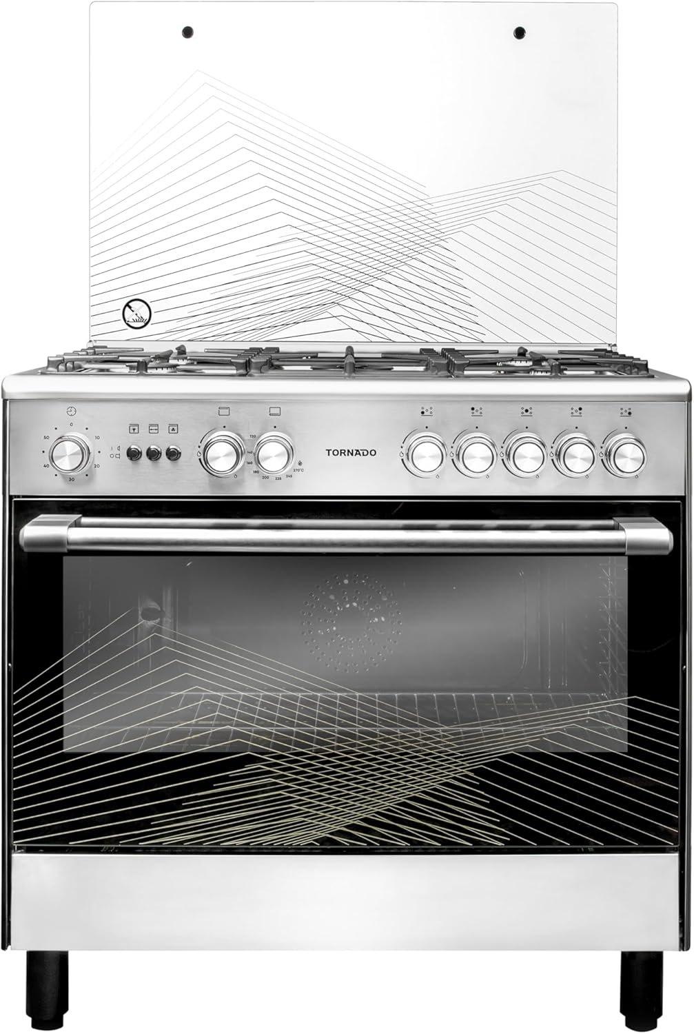 Tornado 90x60cm Freestanding Cooker, Full Gas Cooking Range with 5 Burners, Automatic Ignition & Full Safety, Convection Fan &Cooling Fan, Stainless Steel Finish, Separate Knob 9T10HUB1X0ASG