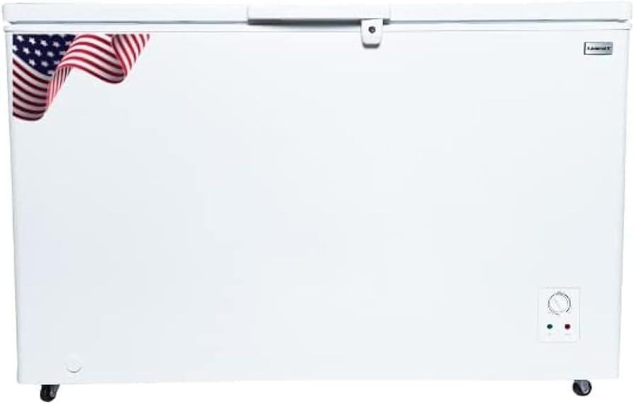 Admiral 400L Chest Freezer with White Interior, Gross capacity of 400L, Net capacity308L, Outside Condenser, Tropical Type with Lock and Key & Lamp, White - ADCF400WE