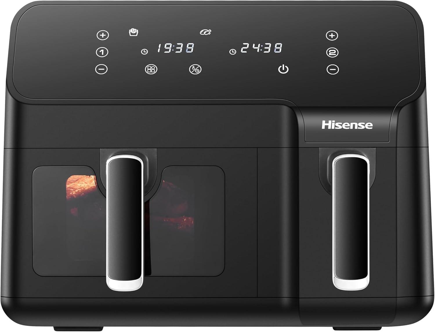 Hisense 9Litre Dual Basket Air Fryer, Air Fry, Preset Menus, 360° Circulation, LED Display, Dual Cooking Zone, Visible Basket, H09AFBK2S5