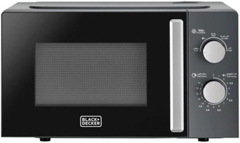 BLACK+DECKER Microwave Oven, 20Litre, 700Watts Power, 30-Min Timer, Rotary Dial Control, Chrome Finish Knobs, 5 Power Levels for Precise Cooking, Compact Design for Kitchens, Black - MZ2015P-B5