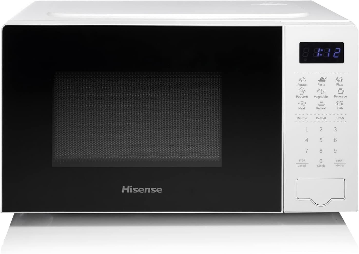 Hisense 700 Watts 20 Litre White Digital Solo Microwave Oven Automatic Defrost, 9 Auto Cook Menus, Clock & Timer, Easy Clean - H20MOWS4UK