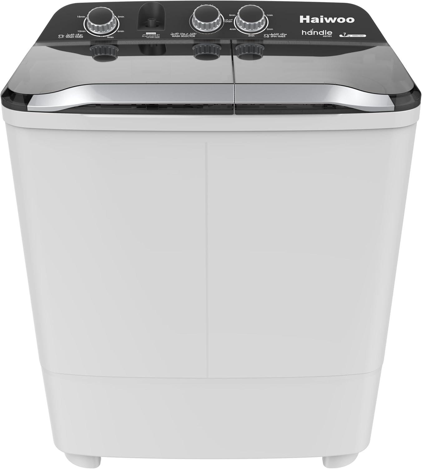 Haiwoo 14Kg Semi-Automatic Twin Tub Washing Machine with Quick Wash & Auto Balance Control, Silent Operation, Powerful Pulsator, Spin Easily with One Twist - HWM-1550X