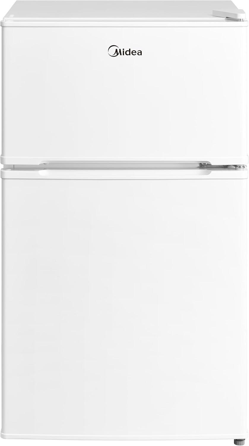 Midea 134Litre Gross & 87L Net Double Door Refrigerator With Separate Chiller Compartment, 2L Bottle Holder, Mini Fridge for Kitchen, Bedroom, Office & Bar, Inverter Quattro, White - MDRT134FGE01AE