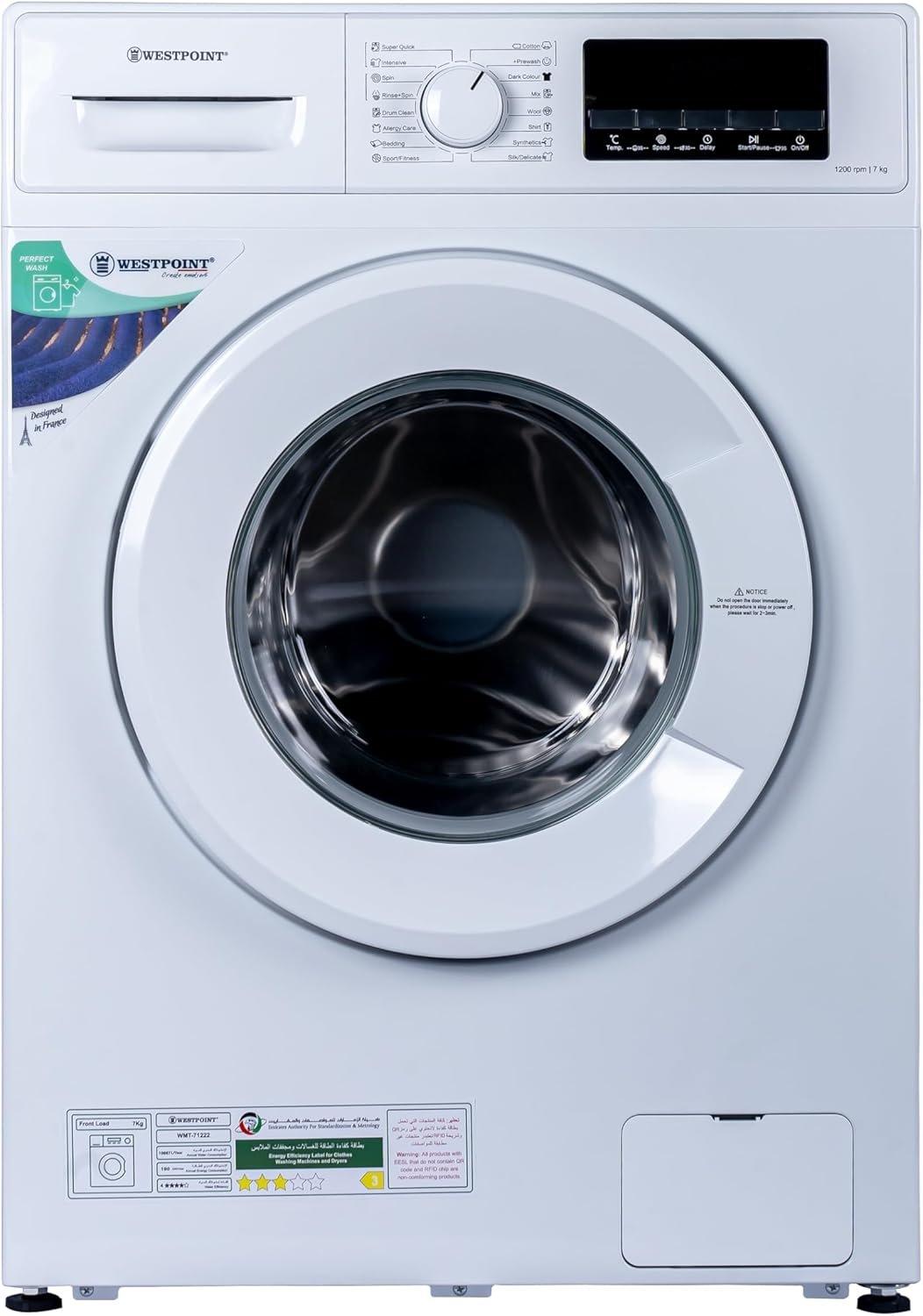 Westpoint 7Kg Front Load Washing Machine 1200 RPM With 16 Washing Programs & Quick Wash in 15minutes 3 Star Esma rated One Year Warranty White - WMT-71222