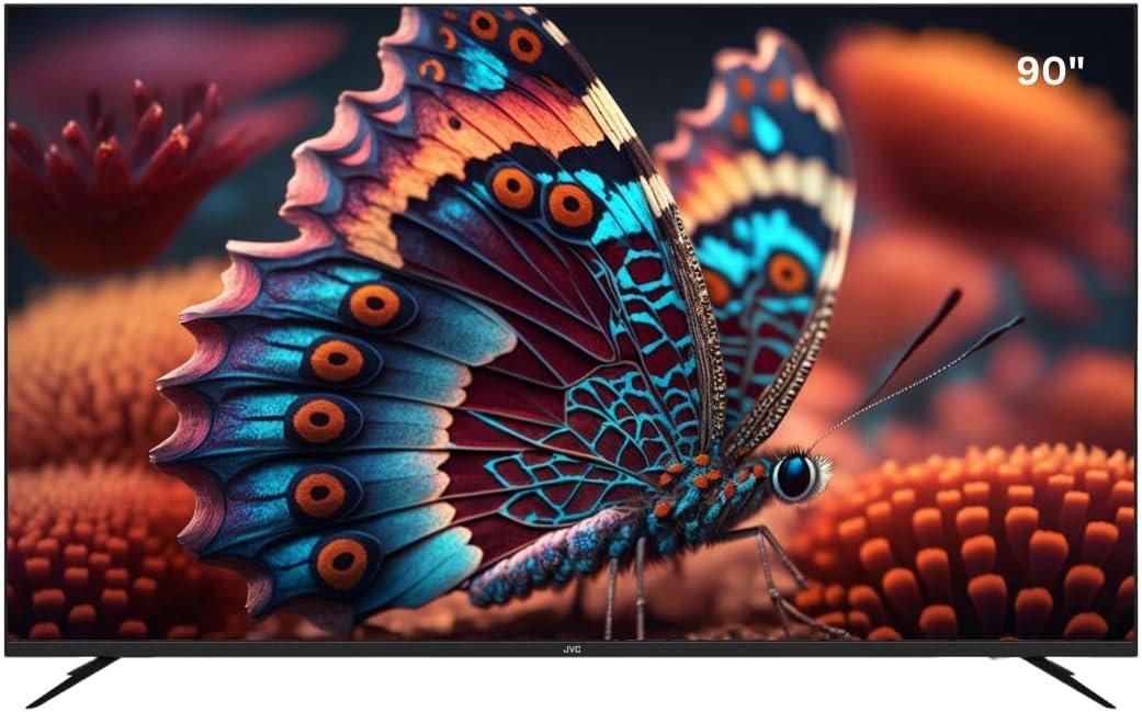 JVC 90" Edgeless 4K UHD QLED Official Google TV smart TV With Dolby Vision Atmos, Bluetooth Remote with Voice commands- LT-90NQ7155 Black