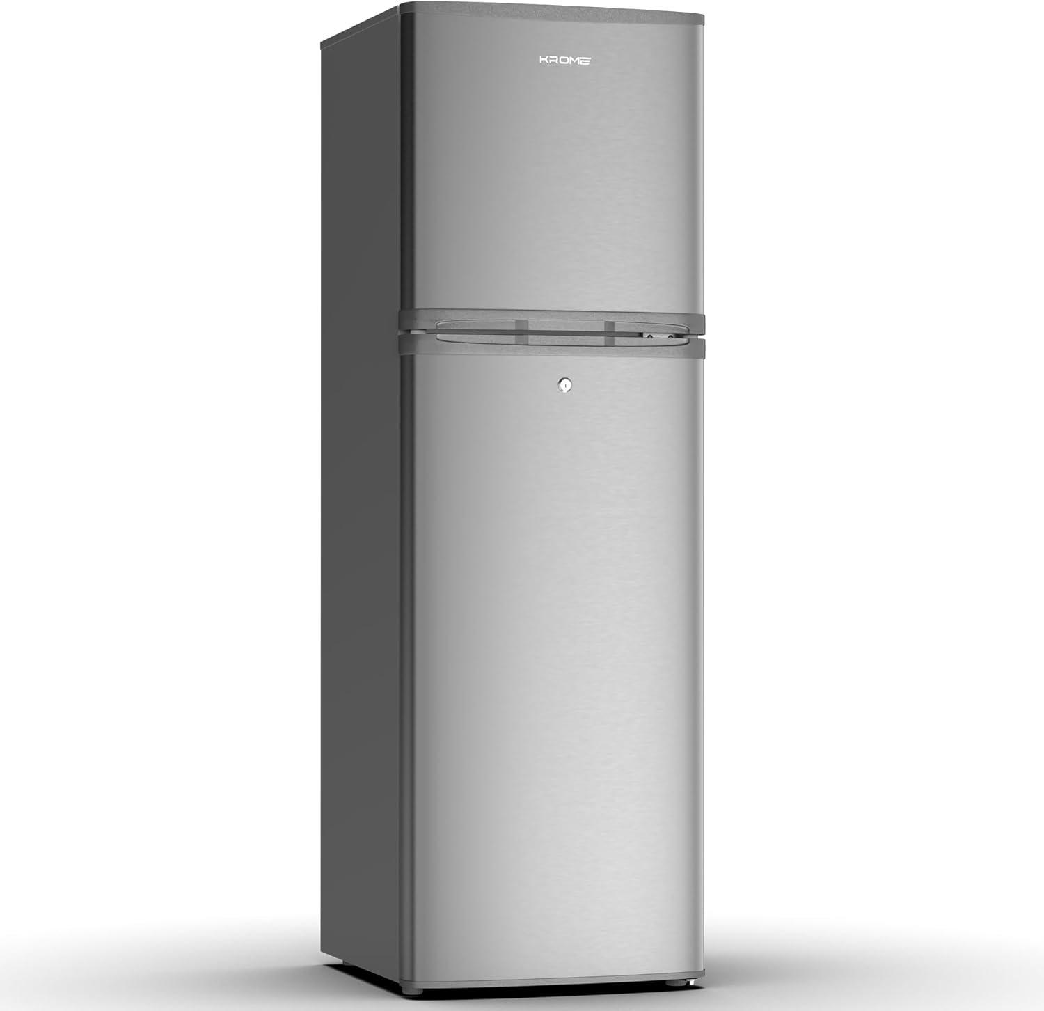 KROME 180L Gross,Net 138L,Double Door Top Mounted Refrigerator, Manual De- Frost, Mechanical Control System, Interior Light, Metallic Finish,Lock and Key,INOX- KR-RDC180IH