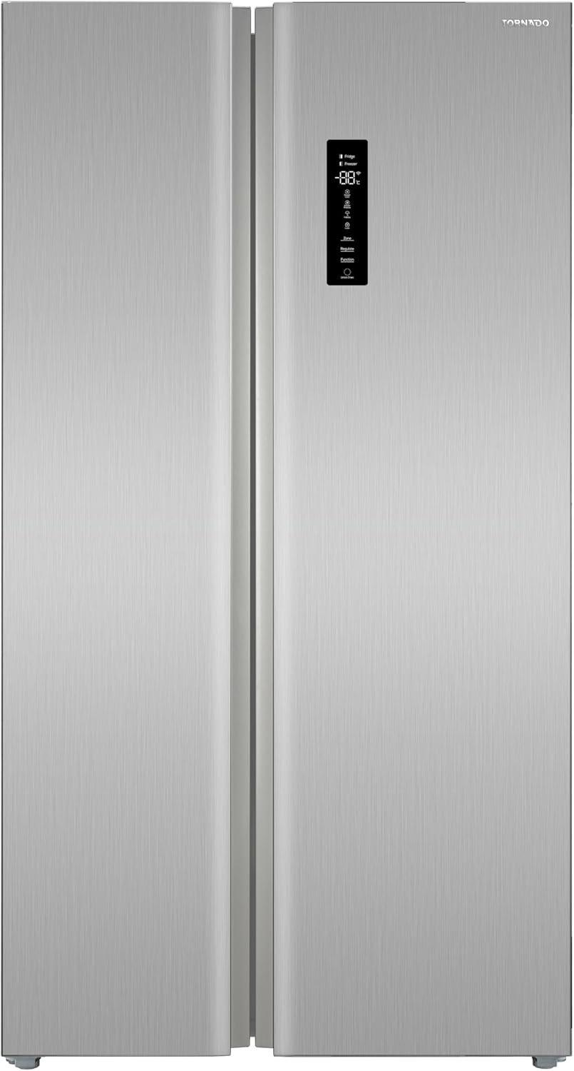 TORNADO 612 Liters Net Capacity Top Mount Inverter Side by Side Refrigerator Silver, with Digital Display Control, Multi Air Flow, Tempered Glass shelves RF-TCN613PS0GINE