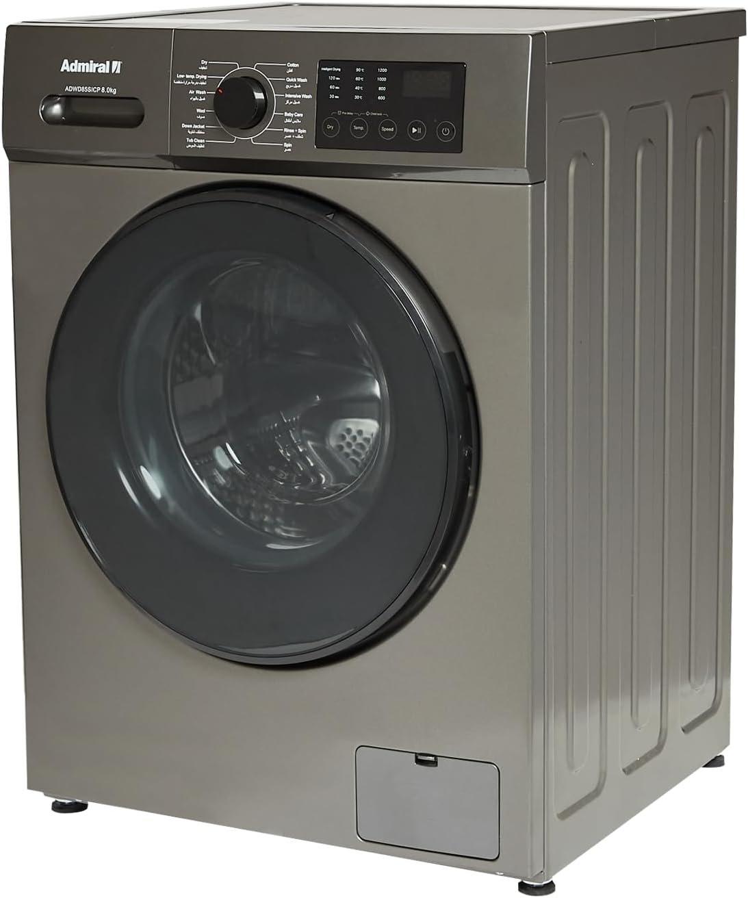 Admiral Front Load 8kg Washer & 5Kg Dryer, 1200 RPM, Silver - BLDC Inverter Motor, Air Wash, 12 Washing Programs, Quick Wash, Anti -Foam, Stainless Steel Drum, ADWD85SICP
