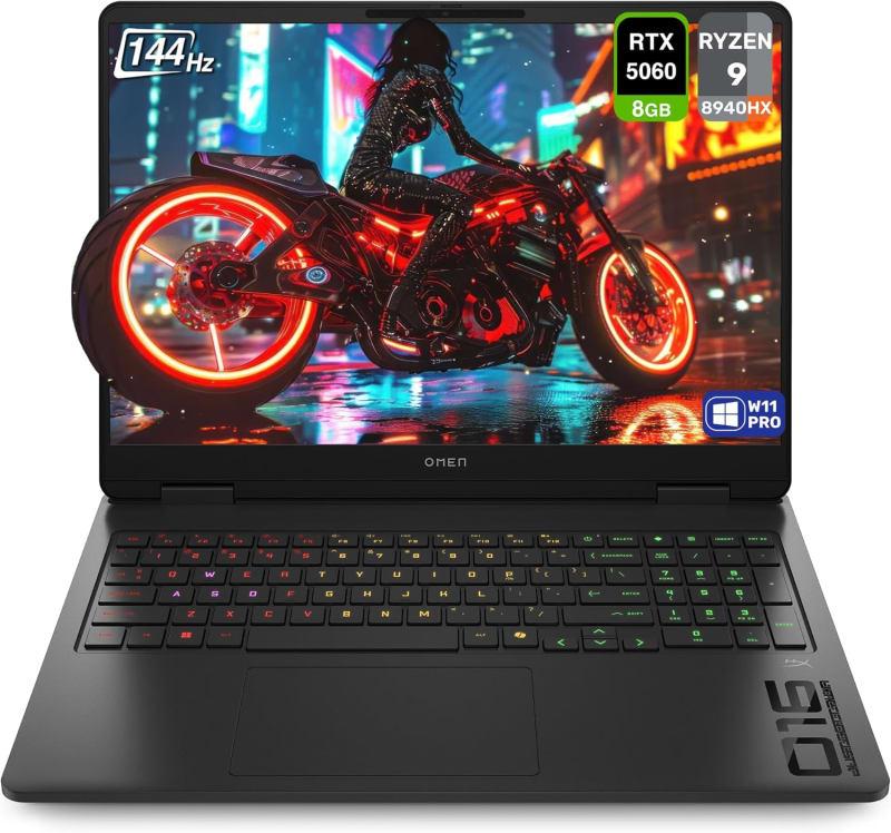 HP (Upgraded) OMEN Gaming Laptop, AMD Ryzen 9-8940HX, 32 GB DDR5 RAM, 1 TB PCIe SSD, 16" 2K (1920x1200) 144Hz Display, Nvidia G-Force RTX 5060, Backlit Keyboard, W11 Home, Shadow Black