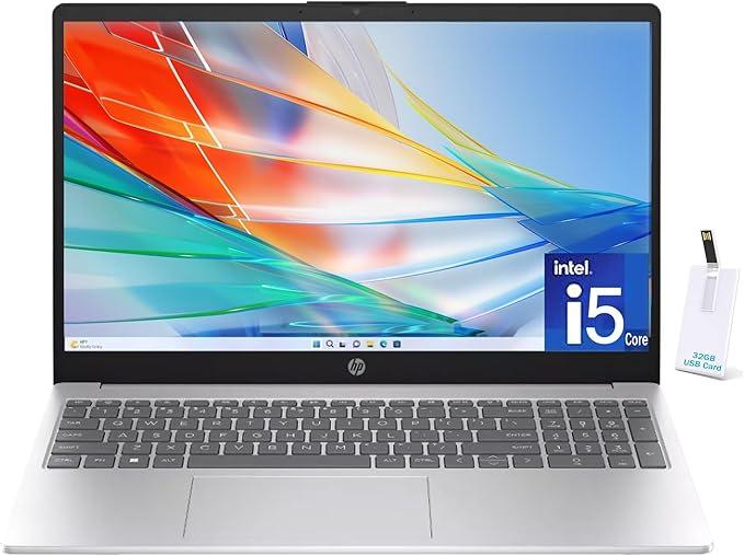 HP 15.6" Laptop, 13th Gen Intel Core i5-1335U, 16GB RAM, 512GB SSD, FHD Anti-Glare Display, Webcam, Numeric Keypad, Wi-Fi, Bluetooth, Windows 11 – Silver